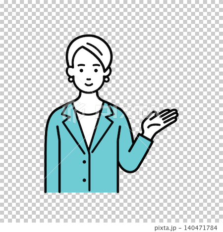 説明をするスーツ姿の会社員の女性 140471784