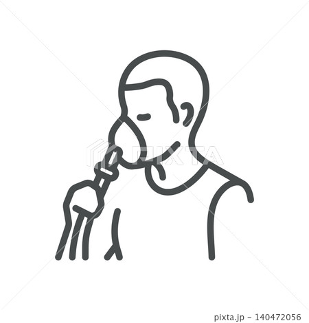 Nebulizer Vector Line Icon: Respiratory Therapy Device with Face Mask for Asthma and Breathing Treatment, Editable Stroke, Isolated 140472056