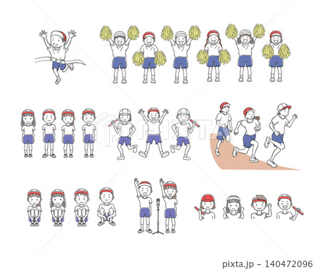 運動会で走ったり応援する子供たちのイラストセット 運動会で走ったり応援する子供たちのイラストセット 140472096