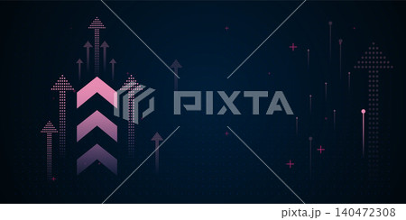 Set of arrows moving up on dark blue background. the bright arrows upward growth trend. blue arrow uptrend design showcases multiple arrows rising, symbolizing growth 140472308