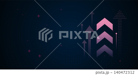 Set of arrows moving up on dark blue background. the bright arrows upward growth trend. blue arrow uptrend design showcases multiple arrows rising, symbolizing growth 140472312