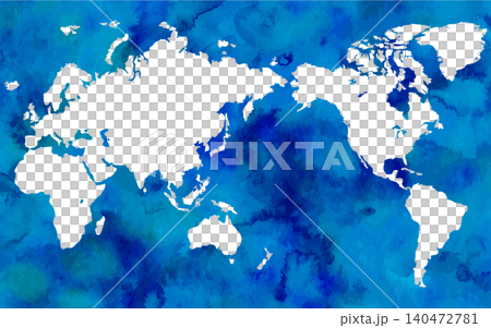 水彩風ベクター・世界地図・青背景 水彩風ベクター・世界地図・青背景 140472781