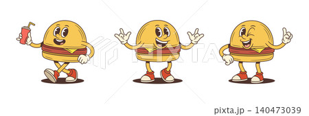Funny Hamburger Cartoon Character Poses And Emotions Vector Illustration Collection Funny Hamburger Cartoon Character Poses And Emotions Vector Illustration Collection 140473039