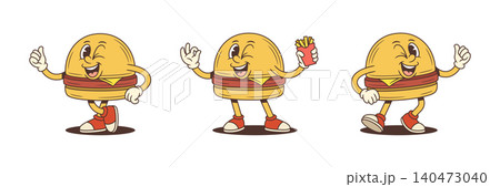 Happy Hamburger Cartoon Character With Fun Poses And Gestures Vector Illustration Happy Hamburger Cartoon Character With Fun Poses And Gestures Vector Illustration 140473040