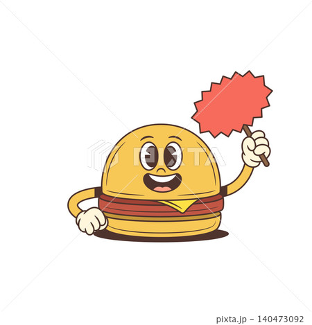Funny Cartoon Burger Character Holding Sign Vector Illustration Funny Cartoon Burger Character Holding Sign Vector Illustration 140473092
