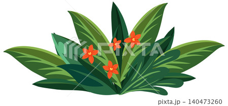Tropical Green Bush with Small Red Flowers Vector Illustration Tropical Green Bush with Small Red Flowers Vector Illustration 140473260