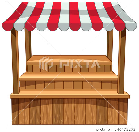 Wooden Market Stall with Red and White Striped Awning Wooden Market Stall with Red and White Striped Awning 140473273