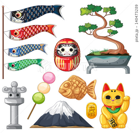 Traditional Japanese Symbols and Objects Vector Illustration Traditional Japanese Symbols and Objects Vector Illustration 140473289