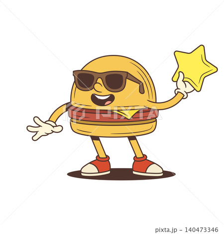 A Cool Hamburger With Star And Sunglasses Cartoon Character Vector Illustration A Cool Hamburger With Star And Sunglasses Cartoon Character Vector Illustration 140473346
