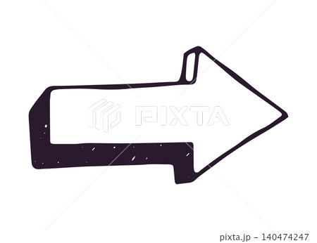 Hand drawn arrow sign pointing right with shadow effect on white background Hand drawn arrow sign pointing right with shadow effect on white background 140474247