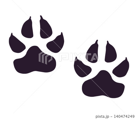 Wolf or dog paw print silhouettes with claws on white background Wolf or dog paw print silhouettes with claws on white background 140474249