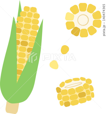 とうもろこしと輪切りのイラスト・シンプルな夏野菜素材 140474365