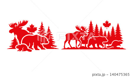 Canadian moose silhouette mountain pine forest set Canadian moose silhouette mountain pine forest set 140475365
