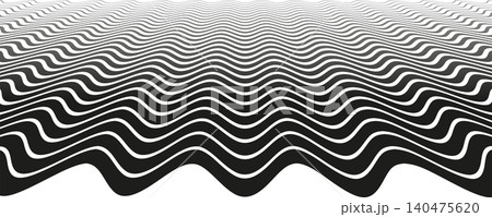 Black and White Wavy Lines. Textured Background. 140475620