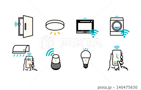 スマート家電とホームオートメーションのIoTアイコンイラスト スマート家電とホームオートメーションのIoTアイコンイラスト 140475630
