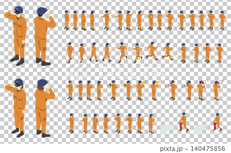 等距插圖：男女消防員套裝（橘色制服） 140475856