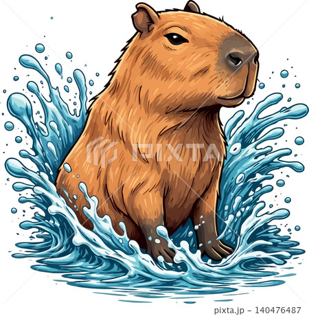 Vsai capybara splashing in water with natural energy Vsai capybara splashing in water with natural energy 140476487