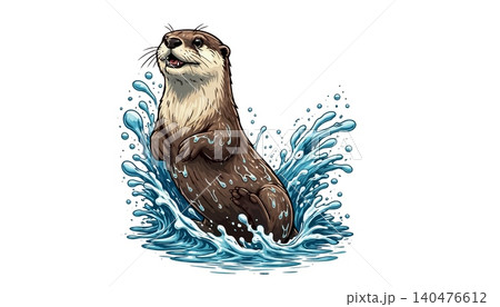 Vsai otter playing and splashing in water illustration 140476612