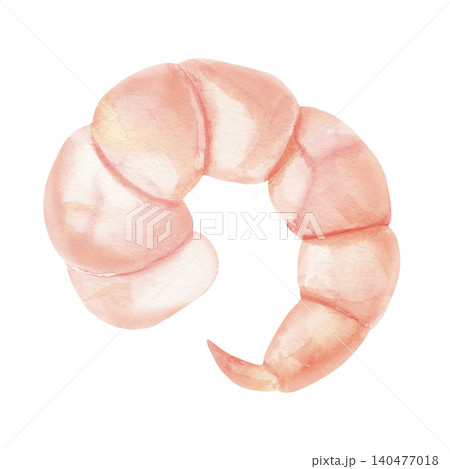 Peeled cooked shrimp. Hand-painted watercolor illustration isolated on white for seafood menus, recipe books, food packaging, restaurant branding, Asian cuisine, culinary blogs, nutrition content 140477018