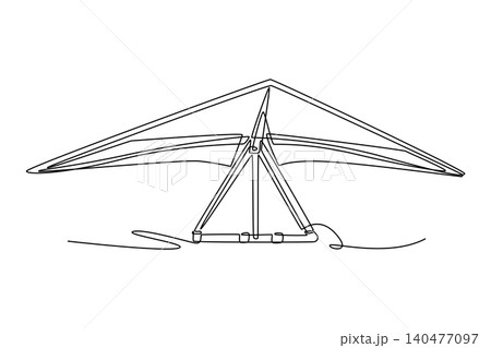 Continuous one line drawing sports hang glider aircraft from front view, highlighting wide geometric sail wing profile and lower control frame bar. Single line draw design vector graphic illustration Continuous one line drawing sports hang glider aircraft from front view, highlighting wide geometric sail wing profile and lower control frame bar. Single line draw design vector graphic illustration 140477097