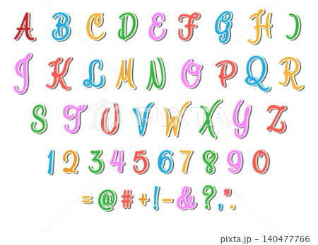 Colorful uppercase letters numbers and marks Colorful uppercase letters numbers and marks 140477766