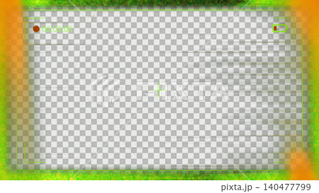 Camera viewfinder interface overlay with bright green and orange thermal glitch effect on transparent background, retro surveillance concept Camera viewfinder interface overlay with bright green and orange thermal glitch effect on transparent background, retro surveillance concept 140477799