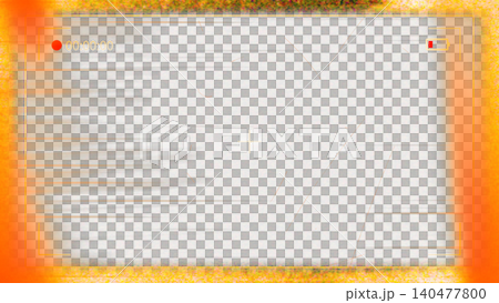 Camera viewfinder interface overlay with warm orange glitch effect and glowing edges on transparent background, retro vhs recording concept Camera viewfinder interface overlay with warm orange glitch effect and glowing edges on transparent background, retro vhs recording concept 140477800