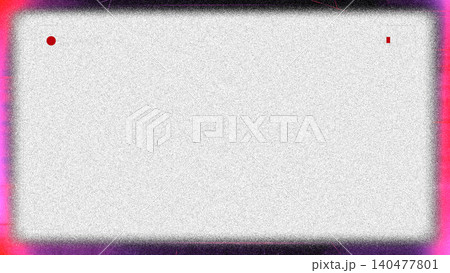 Camera viewfinder interface overlay with heavy pink static noise and glowing edges on transparent background, vintage television distortion concept 140477801