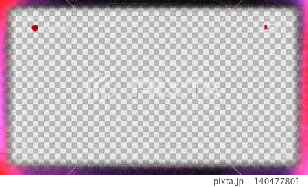 Camera viewfinder interface overlay with heavy pink static noise and glowing edges on transparent background, vintage television distortion concept 140477801