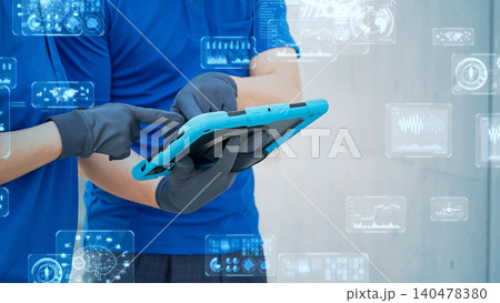 タブレットを使うエンジニアとデジタルテクノロジー タブレットを使うエンジニアとデジタルテクノロジー 140478380