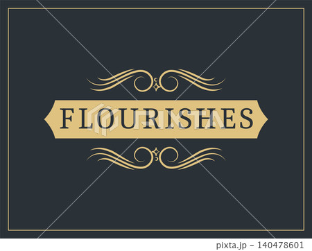 Flourishes calligraphic vintage ornamental background. Vector luxury invitation, restaurant menu or royalty certificate. Golden ornate page with swirls and vignettes elements 140478601