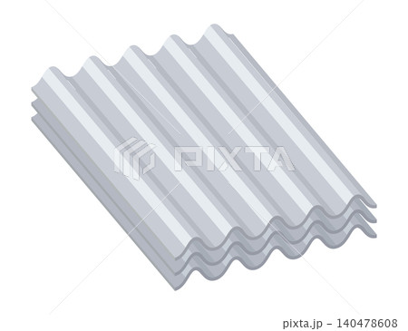 Corrugated galvanized metal sheets stacked outdoors on supply pallet, industrial cladding solution for roofing, workshop and agricultural buildings, zinc finish visible Corrugated galvanized metal sheets stacked outdoors on supply pallet, industrial cladding solution for roofing, workshop and agricultural buildings, zinc finish visible 140478608