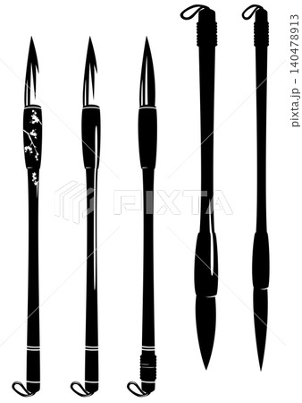 traditional chinese calligraphy brush vector outline and silhouette set 140478913