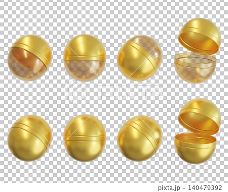 Golden Gacha Capsules 3D Illustration Set for Game and Reward Concept 140479392