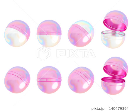 Pink Holographic Y2K Gacha Capsules 3D Illustration Set for Trendy Game Reward Pink Holographic Y2K Gacha Capsules 3D Illustration Set for Trendy Game Reward 140479394