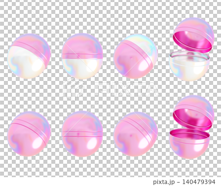 Pink Holographic Y2K Gacha Capsules 3D Illustration Set for Trendy Game Reward 140479394