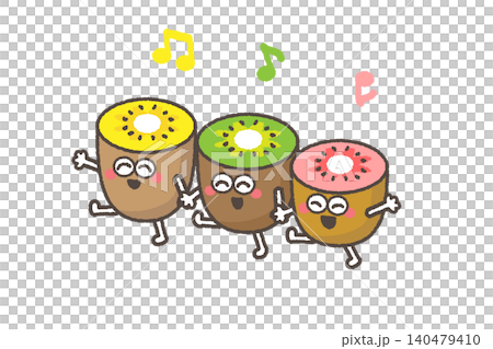 Cute kiwi trio characters dancing with smiles Cute kiwi trio characters dancing with smiles 140479410