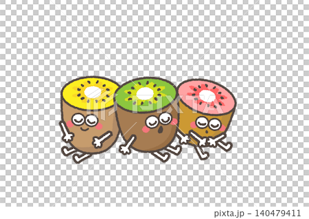 座って眠るかわいいキウイトリオのキャラクター  140479411