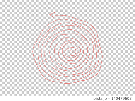 A hand-drawn illustration (in red) combining a leftward-pointing arrow and a swirling circle. 140479608