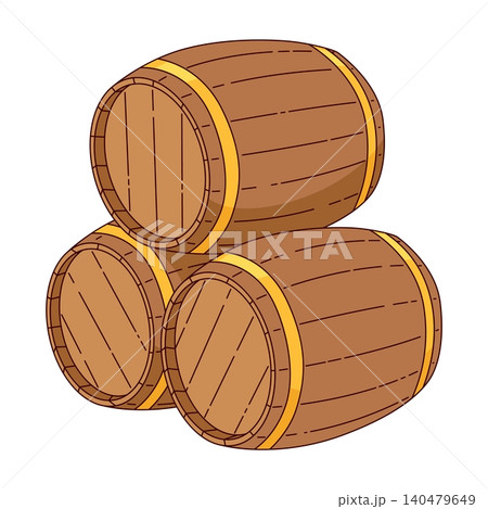 Whiskey wooden alcohol barrel icon. Vector alcohol product advertising design isolated on white background 140479649