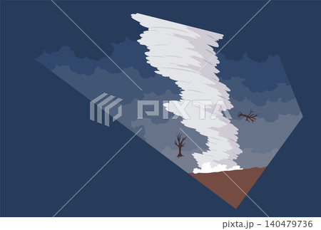 Strong tornado destroy dam collapse and heavy rain drops to broken hydroelectric power plant, Storm Waterspout Twister Between , Disaster Concept Flat Vector Illustration 140479736