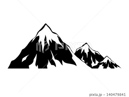 Black mountain, hill and rock silhouette. Vector rocky range and ridge with snow peaks and tops. Mountain nature landscape silhouette, hiking sport, tourism, outdoor adventure and camping themes Black mountain, hill and rock silhouette. Vector rocky range and ridge with snow peaks and tops. Mountain nature landscape silhouette, hiking sport, tourism, outdoor adventure and camping themes 140479841