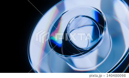 Glass Torus Macro Blue Iridescent Refraction Close-Up Black Background 3D Render 140480098