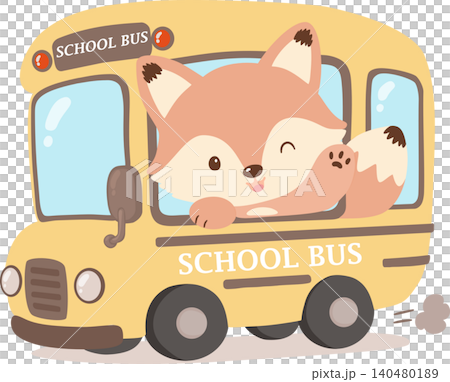 Cute Fox School Bus Back to School Illustration Cute Fox School Bus Back to School Illustration 140480189