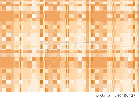 Genuine seamless background check, display fabric plaid texture. Greeting vector textile tartan pattern in orange and antique white colors. 140480427