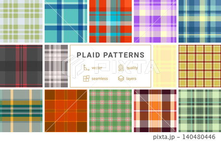 Decorative plaid bundle built for Halloween decor products. Suitable for prints, props, and display materials. Seamless tartan repeats avoid breaks. 140480446