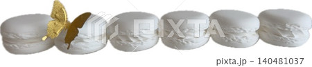 高級感のある白いマカロンと金の蝶の横並び素材 高級感のある白いマカロンと金の蝶の横並び素材 140481037