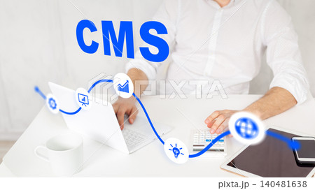 Working with a content management system on a laptop at a desk during the day Working with a content management system on a laptop at a desk during the day 140481638