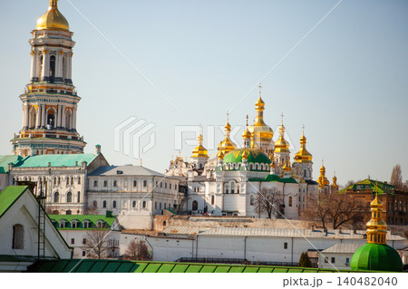 Great Belltower of Kyiv Pechersk Lavra with Golden Dome and Orthodox Architecture Great Belltower of Kyiv Pechersk Lavra with Golden Dome and Orthodox Architecture 140482040