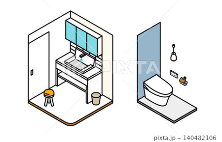 洗面台とトイレのアイソメトリックイラストセット 洗面台とトイレのアイソメトリックイラストセット 140482106